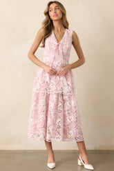 Something Nice Light Pink Floral Embroidered Midi Dress